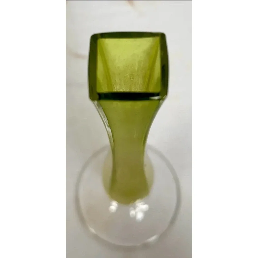 Val St Lambert Style Crystal Green Amber Flower Vase Elegant Decor Collectible